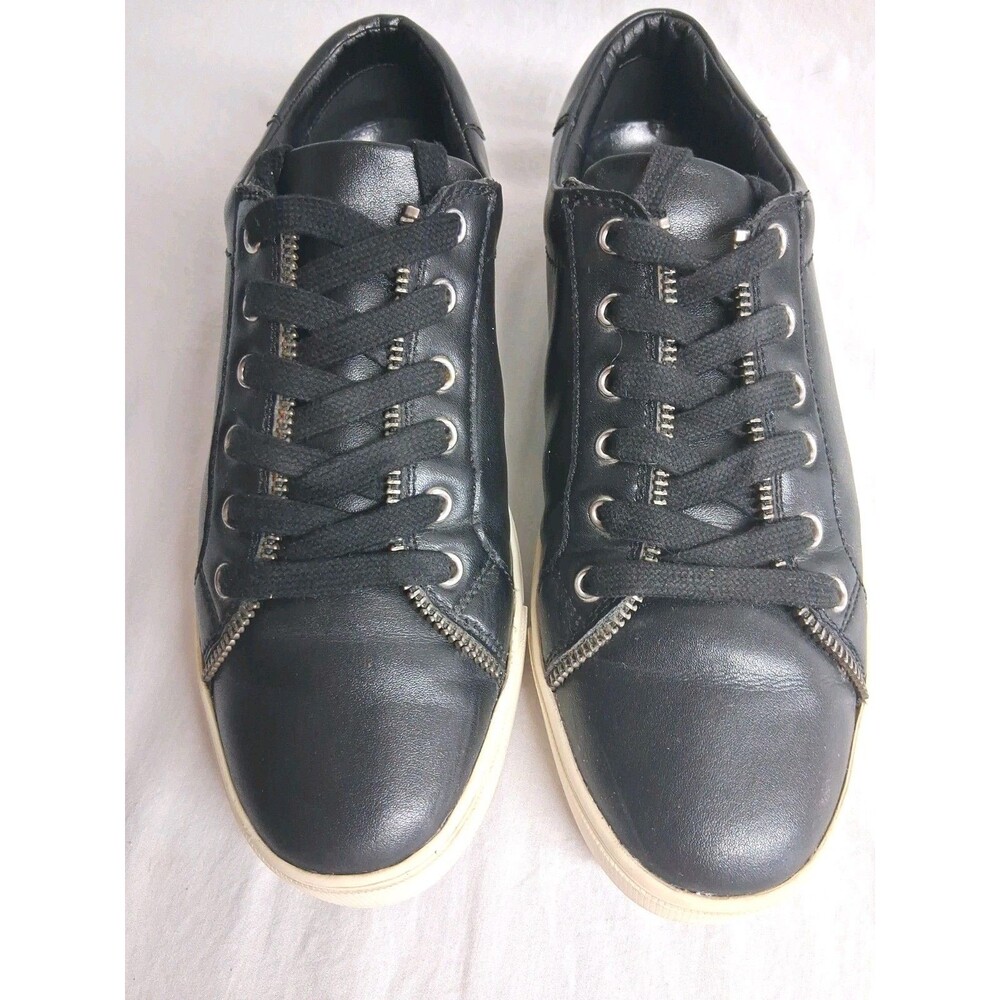 Frye & Co Sindy Moto Low Top Leather Sneakers Black Womens 9M